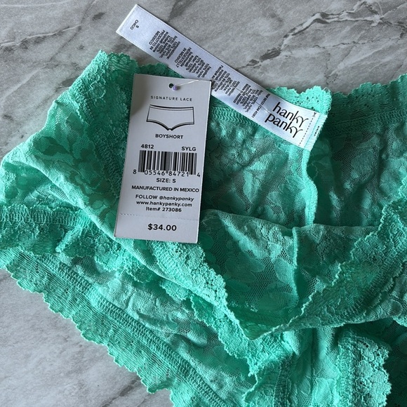 NWT HANKY PANKY signature lace Boyshort bright Mint women’s size s - Picture 2 of 6